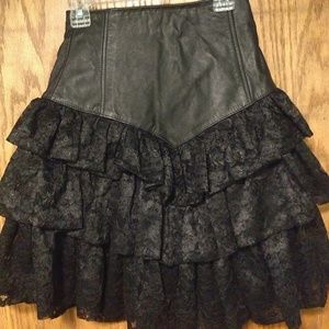 1980s Vintage Leather and Lace Skirt
